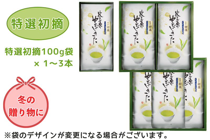 贈答用お茶（静岡茶・牧之原茶）特選初摘 100g袋1本箱入~３本詰合せ