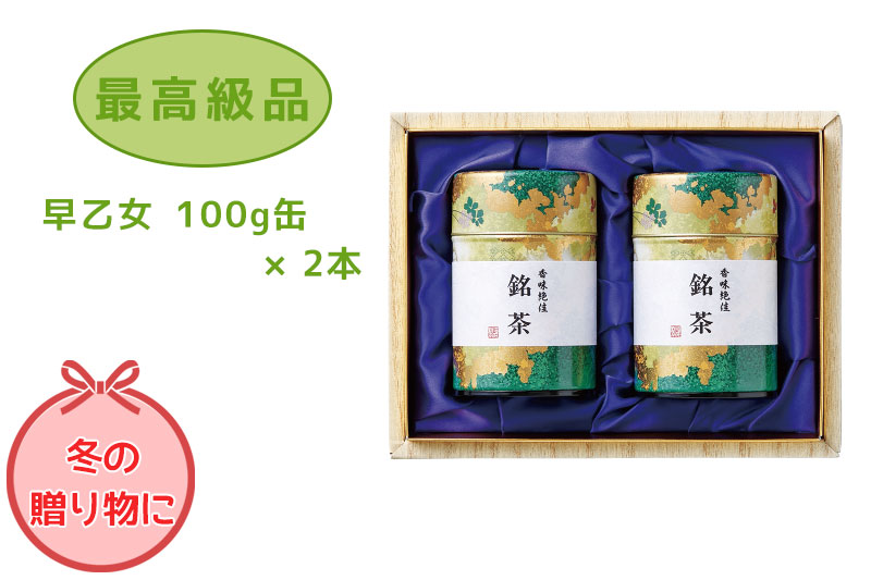 お歳暮 贈答用お茶（静岡茶・牧之原茶）最高級品 早乙女 100g缶×2本